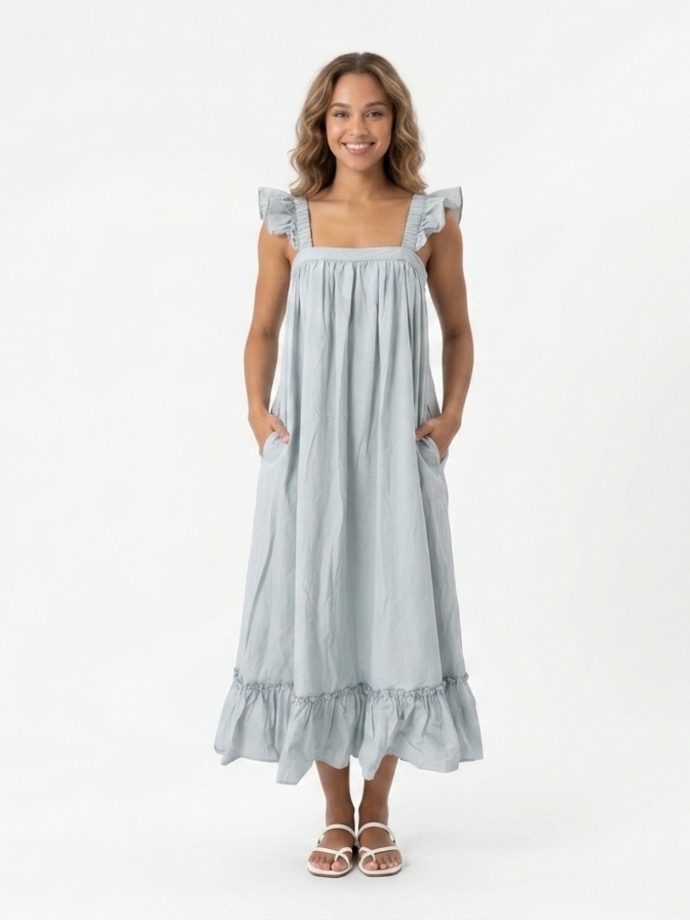 MARBLE Pale Blue Ruffle-Shoulder Maxi Dress - Picture 4 of 7